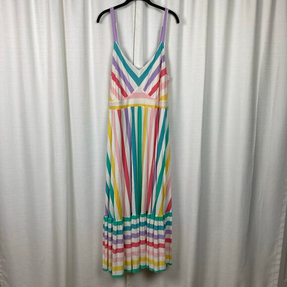 Torrid White&Multi Rainbow Stripe Supersoft Tiered Maxi Dress Sz.3 - Picture 5 of 14